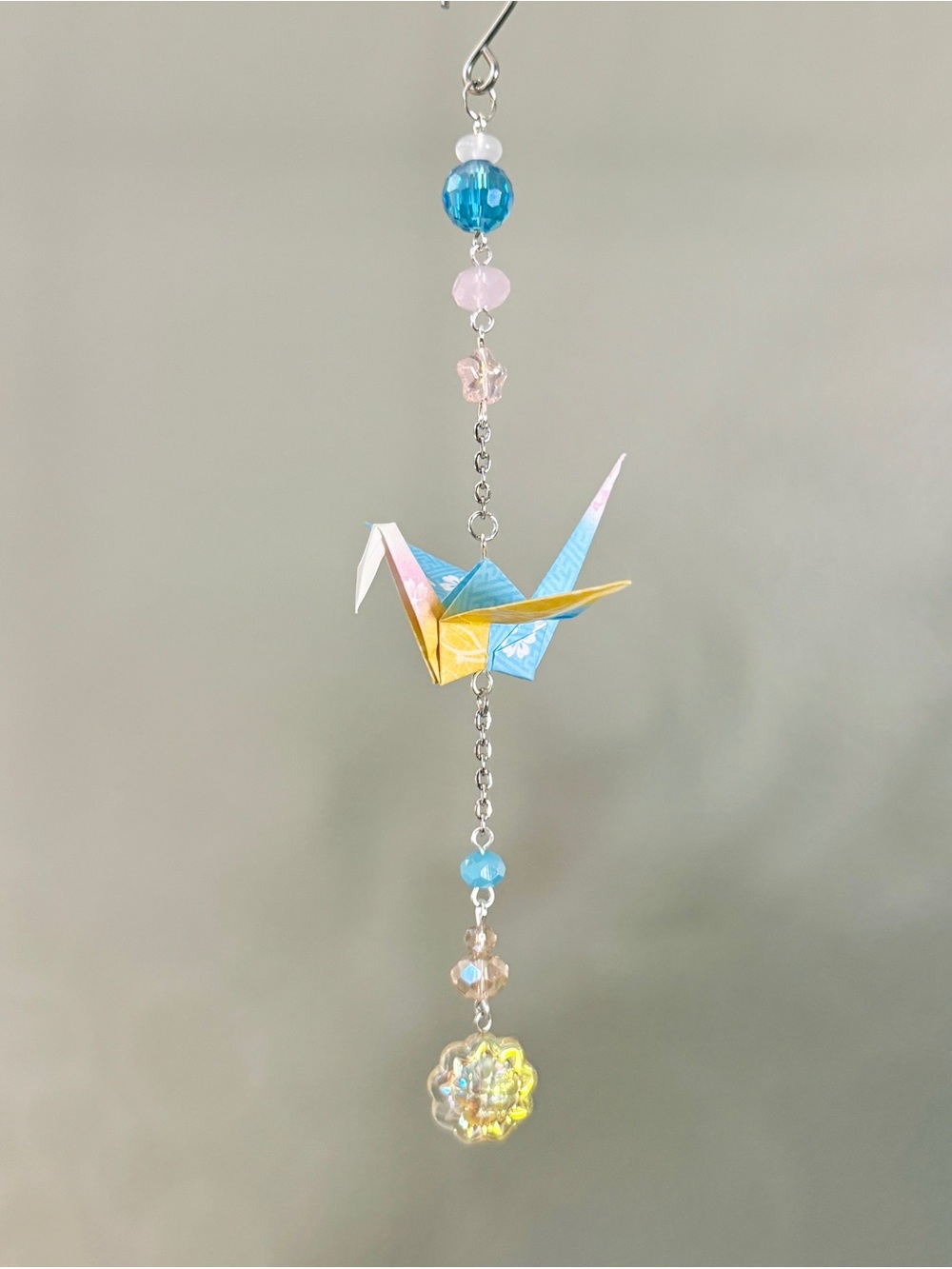 Origami Ornament #2545 - Small Crane with Glass Beads